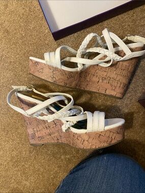 Madden girl white braid wedges 7.5